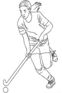 Colour-In-Outline of Amy Lawton playing hockey